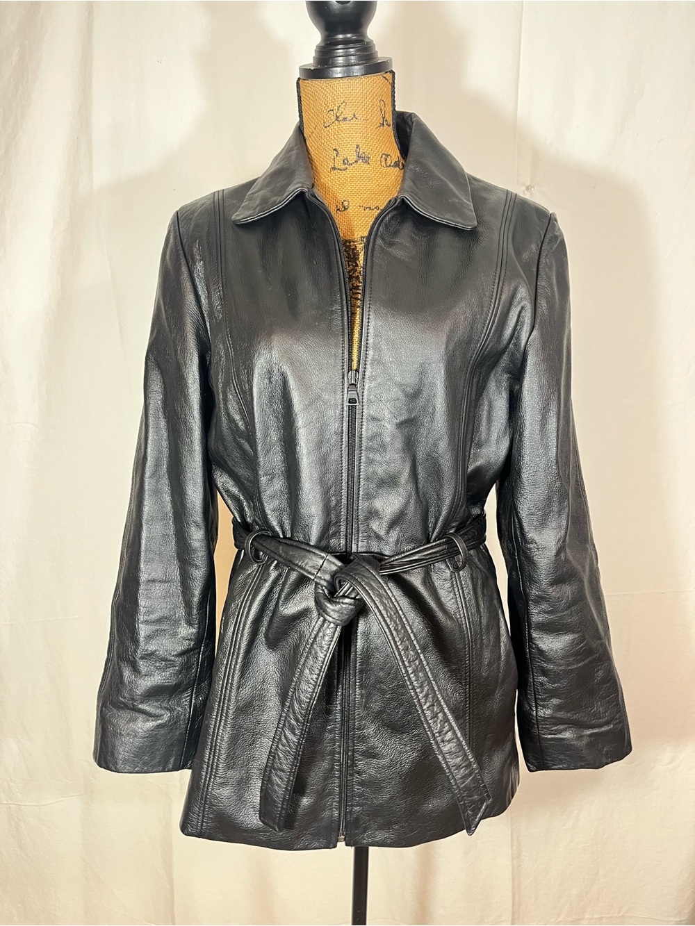 Outbrook Black Leather Belted Jacket - Women's size M